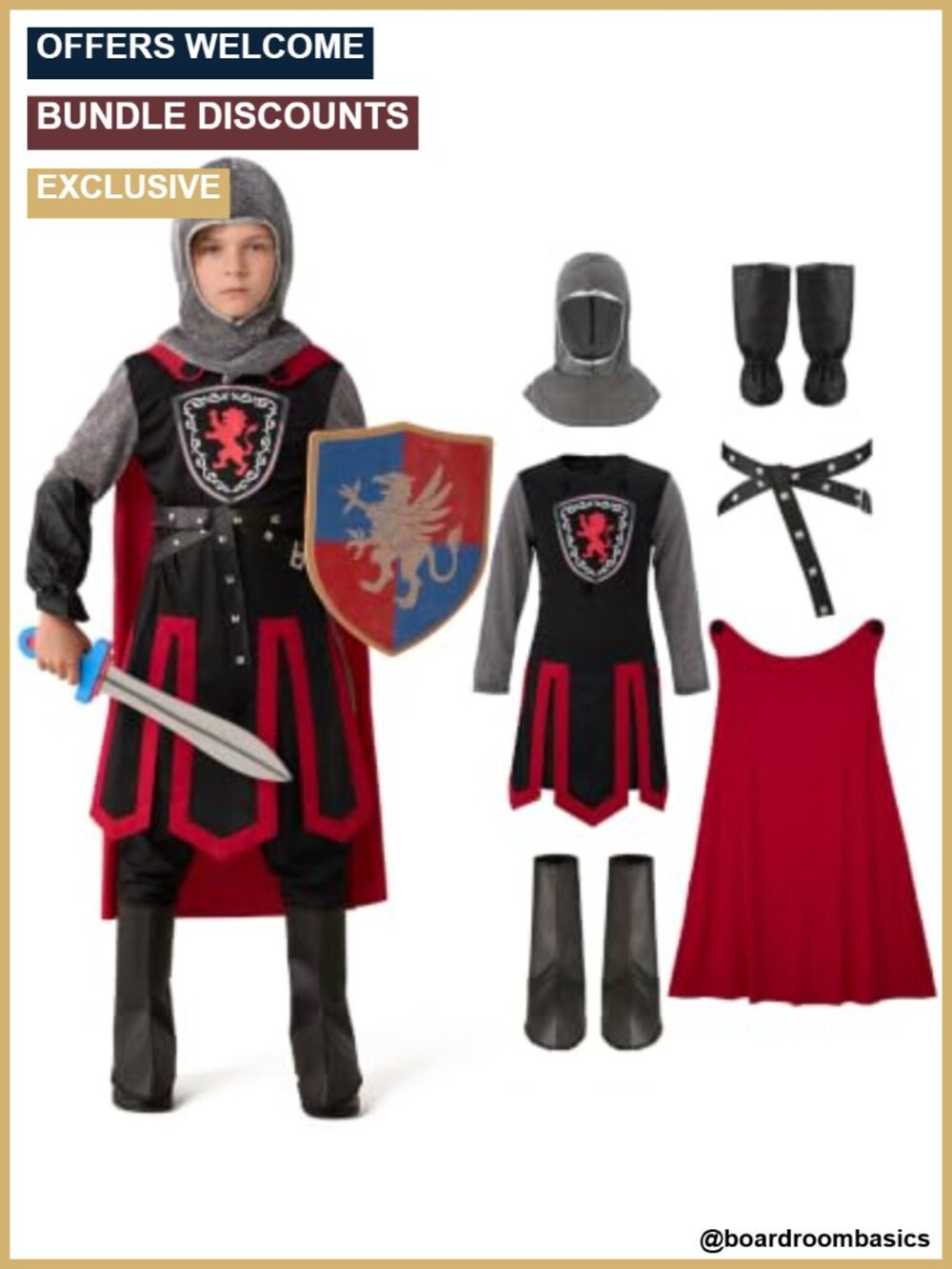Medieval Knight Costume Kids Boys 100% Polyester Halloween Dress Up